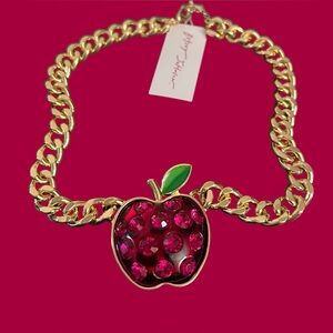 Betsey Johnson Necklace with Red Apple Pendant